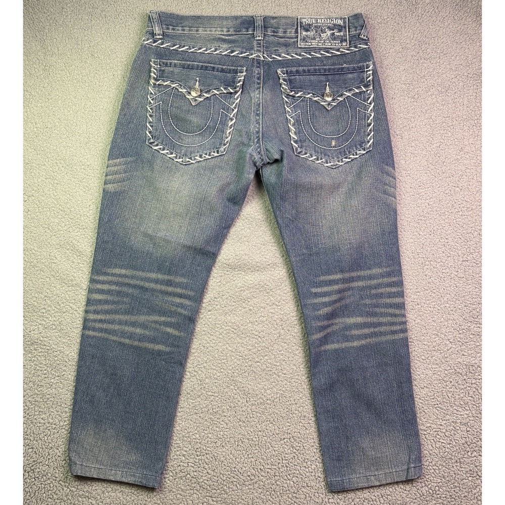 VTG Y2K True Religion Jeans Mens Blue 36x28 Flap Back Streetwear USA Stitch